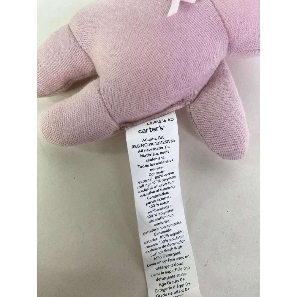 Carter's Pink Mini Teddy Bear Baby Plush Stuffed Animal Toy with Bow 5.5in
